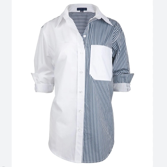 KATIE KIME THE BROOKLYN BUTTON DOWN - Striped Blue - Monogram OP on Pocket - M/L - Picture 3 of 8